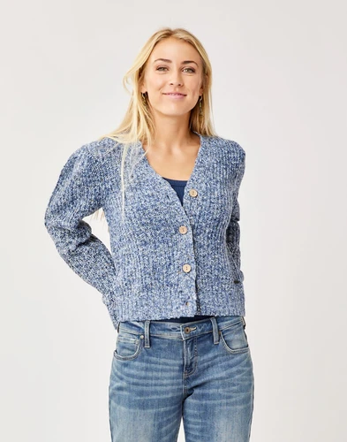 Contrasting woven cardigan with buttons on the front