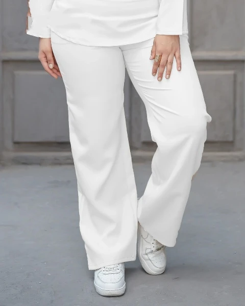 بنطلون روزالين وايد ليج لون ابيض