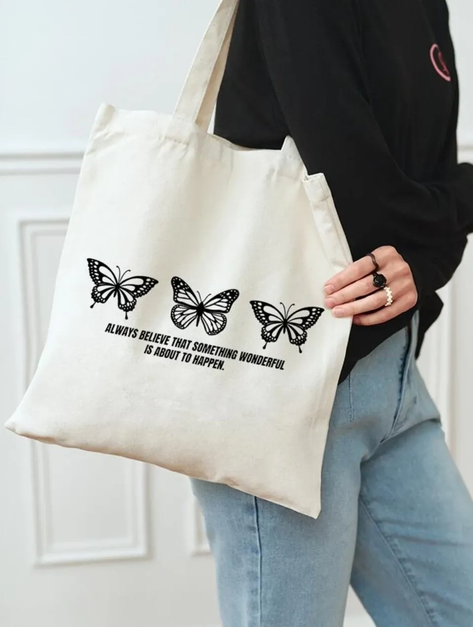 Butterfly & Letter Graphic Shopper Bag