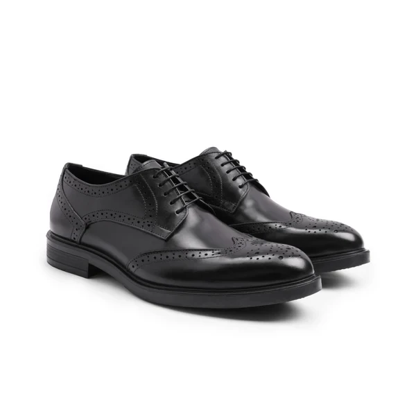 Vatrina Genuine Leather Wingtip Brogue Derby - Black