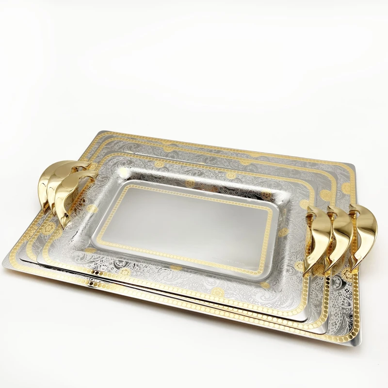 طقم صواني ايطالي 3 قطع مستطيل دهبي – Tressors