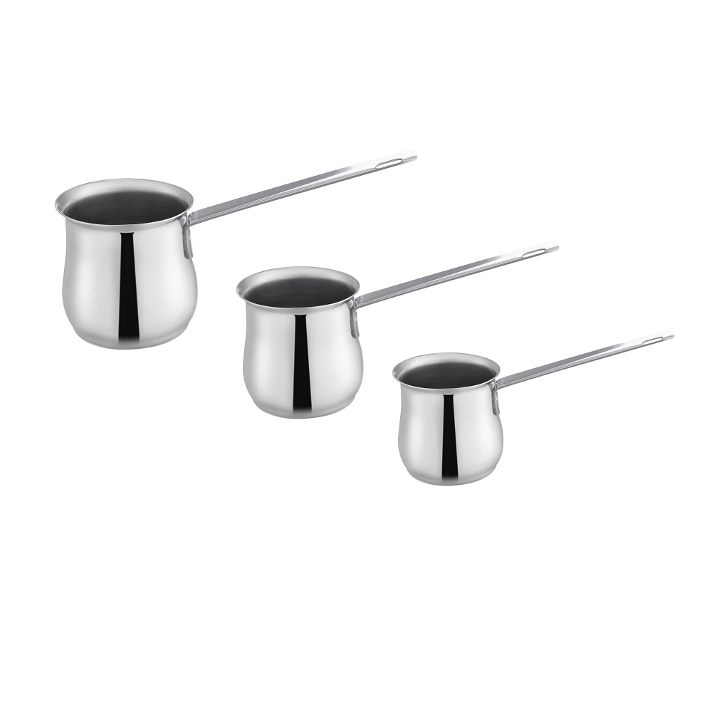 طقم كنكة قهوة تركي بيد ستانلس ستيل كلاسيك من زهران، 3 أكواب