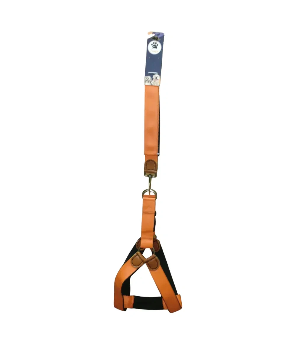 Orange lined nylon harness and leash set, size XL for dogs