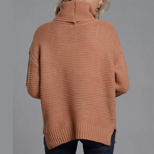 Women's Solid Knit Sweater Collar Pullover Ladies Soft Warm Sweater