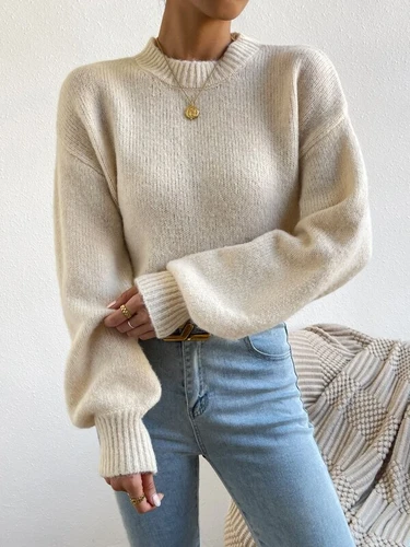 Low-shoulder stand-up collar wool sweater