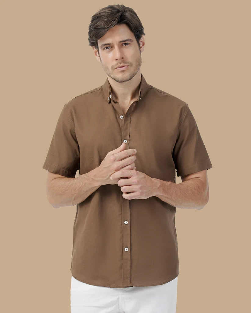 قميص  رجالي Dark Brown Linen shirt