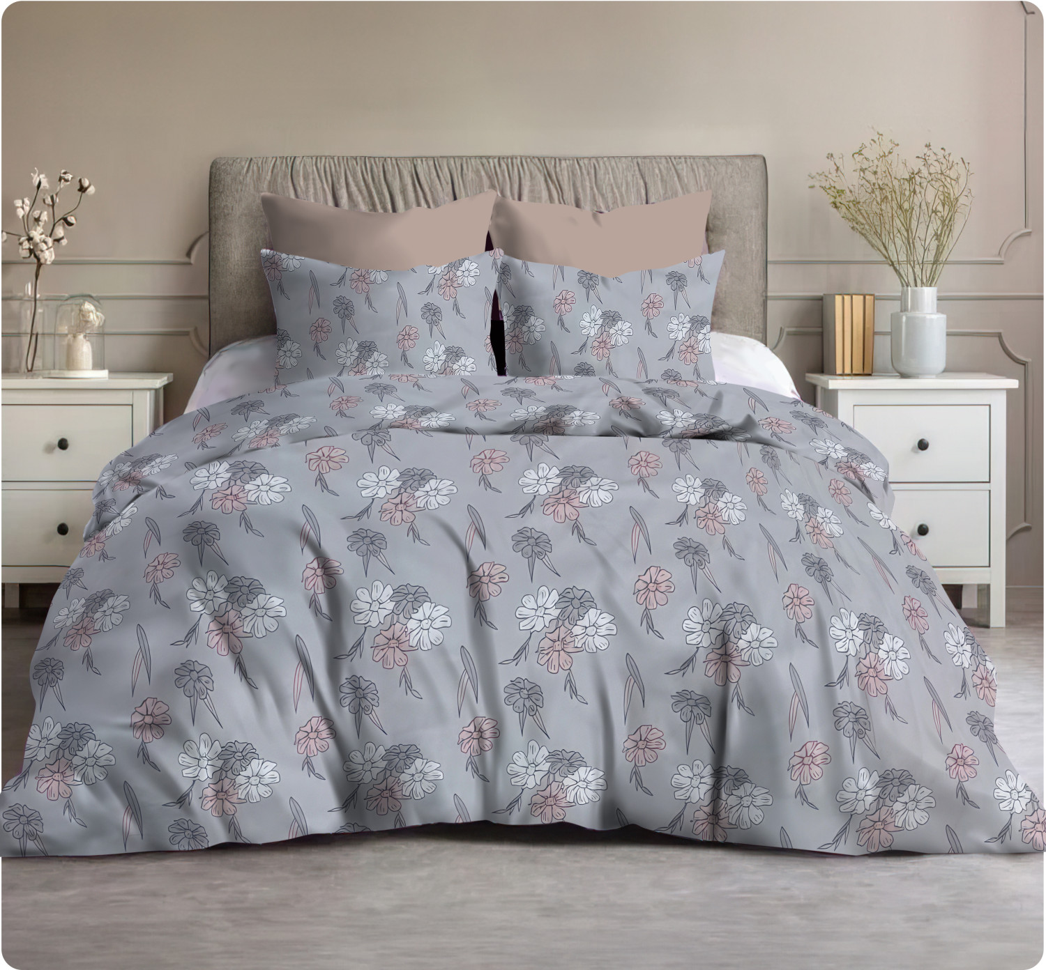 طقم سرير كبير - 4 قطع 240x260 مع 1كيس مخده170*452 وخدديه 52*72