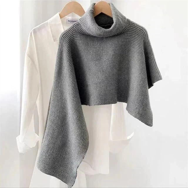 Autumn and winter turtleneck knitted sweater women irregular cloak sweater with
