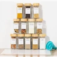 طقم توابل زجاج مستورد بغطاء خشبى 12 قطعه