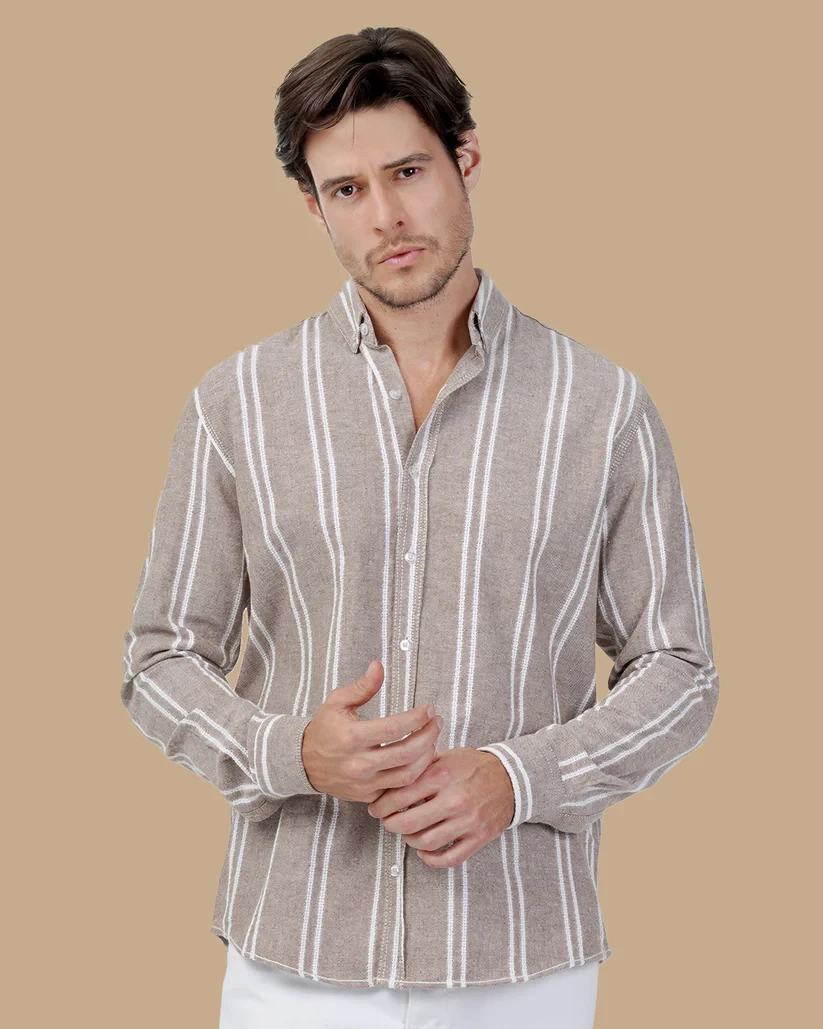 قميص  رجالي Light Brown Cotton shirt