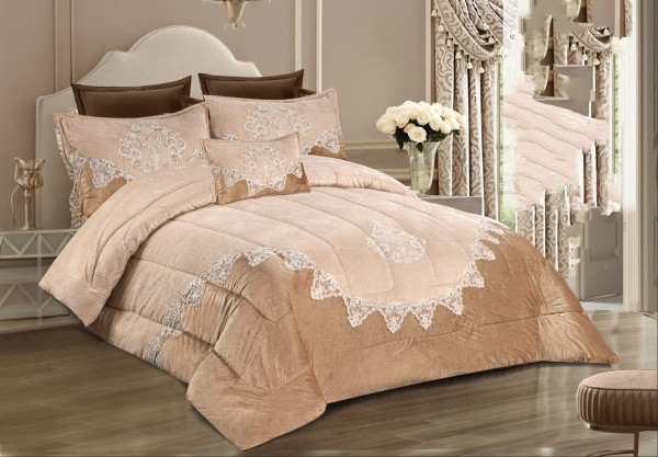 طقم لحاف قطيفة 4 قطع مقاس 260/240 لون كافيه