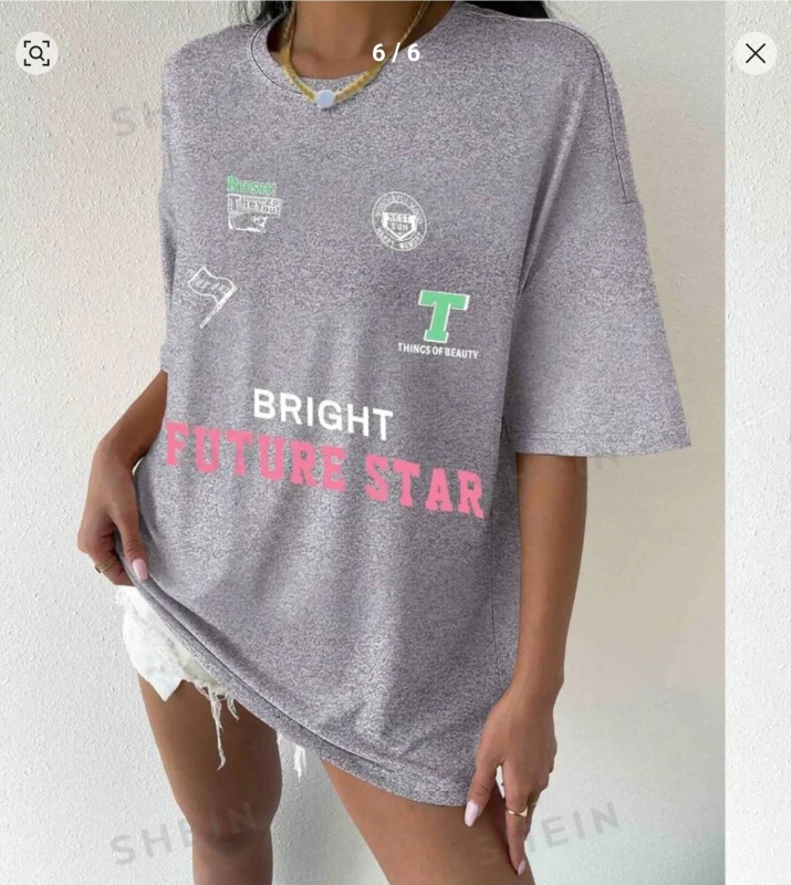 SHEIN Coolane Round Neck Letter Printed Casual Summer Short Sleeve T-Shirt