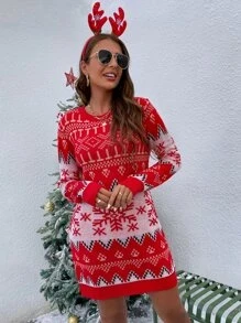 Christmas Pattern Sweater Dress
