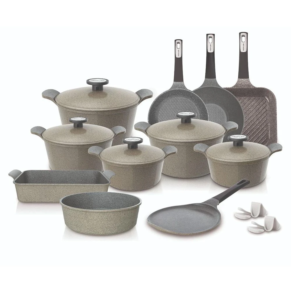 طقم حلل جيرانيت مضلع 20 قطعة – بيج – Neoflam