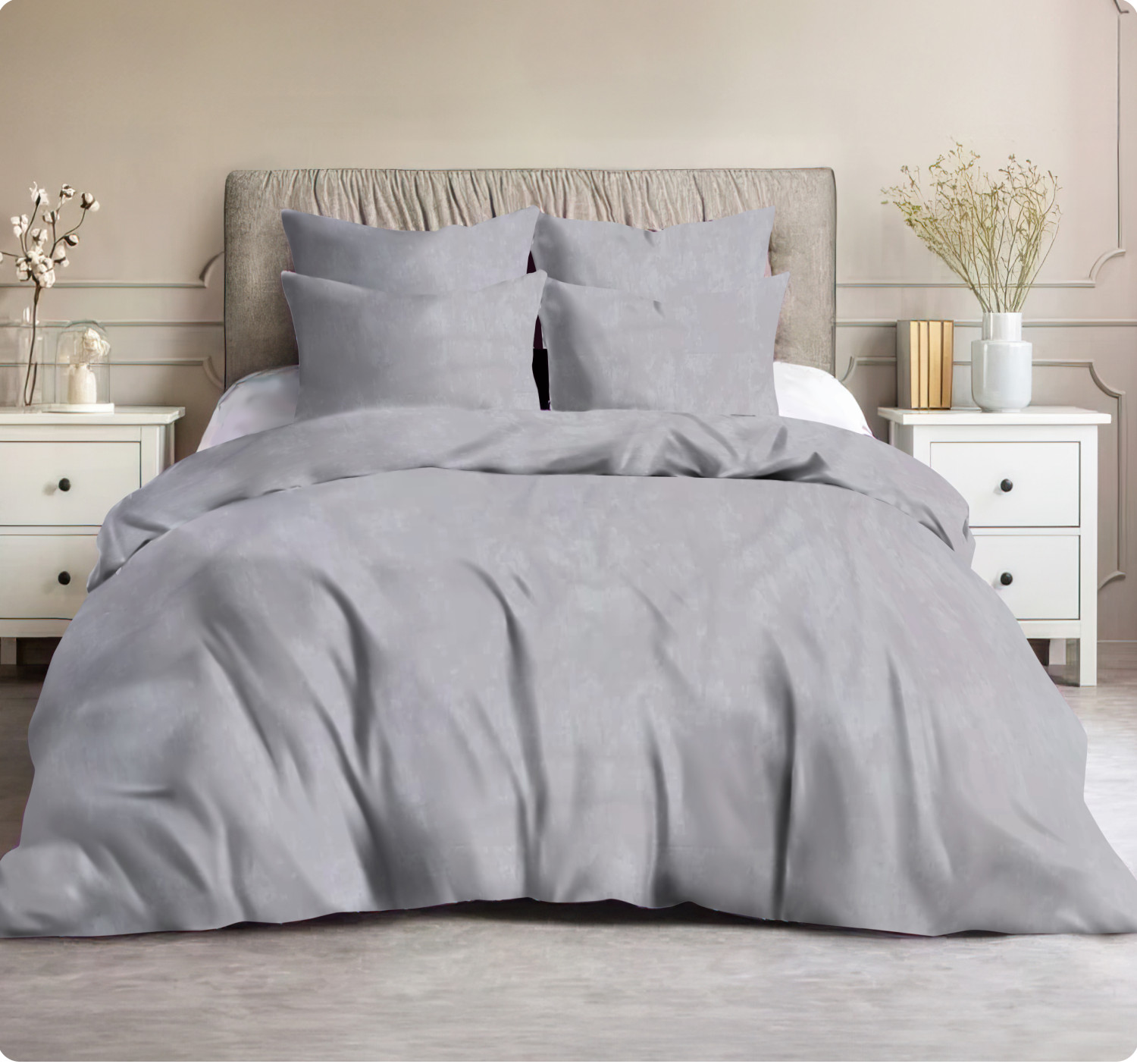 طقم سرير مقاس كبير 240 × 260 سم ( رصاصي) قطن