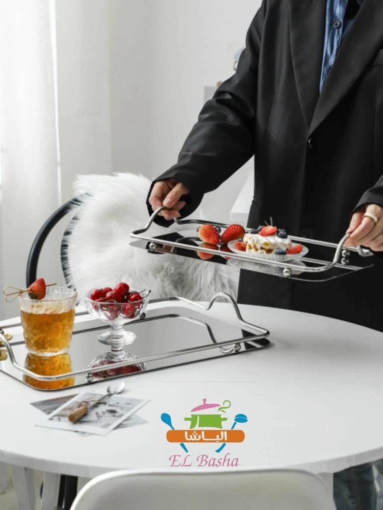 طقم صوانى استانلس ستيل 2 قطعه الباشا مستطيل