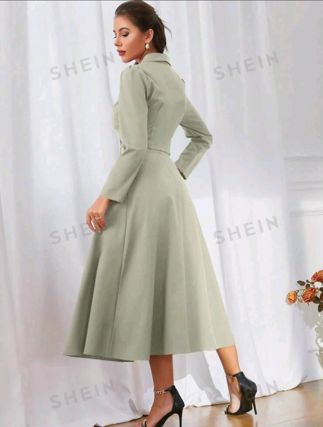 SHEIN Modely Solid Colour Shawl Collar Double Breasted Suit Jacket And Skirt Set