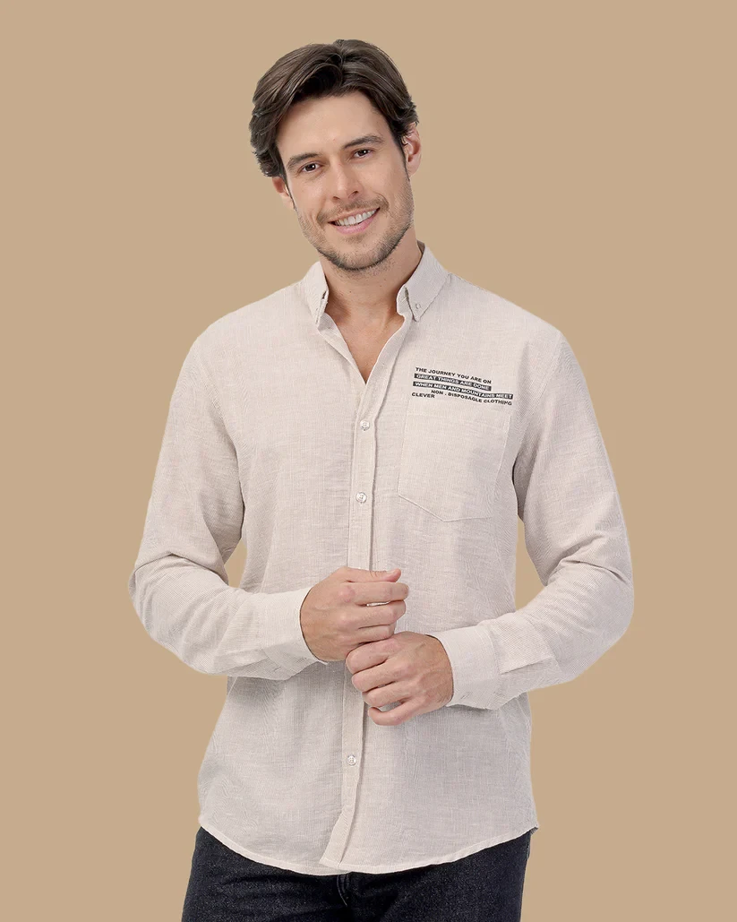قميص  رجالي Light Brown Cotton shirt