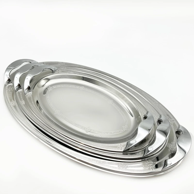 طقم صواني ايطالي 3 قطع بيضاوي فضي – Tressors