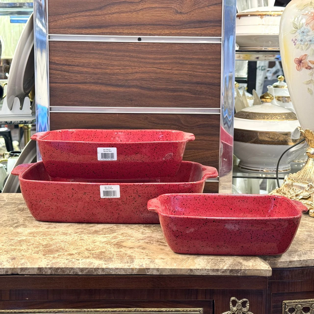 طقم طواجن بورسلين – مستطيل احمر – Cerutil