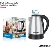 Jamaky Italy Electric Kettle, 2.0L High Stainless Steel Capacity, with a power of 2000W - JMK 9501 With Fast Boiling, Auto Shut-Off And Anti-Rust Functions High Quality Italian Manufacture
