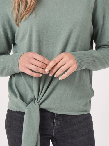 Cashmere blend sweater with tie hem