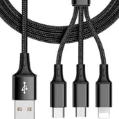 X-Scoot 3-In-1 Multi-Use Fast Charging Cable, Braided, For Fast Charging With Type C Port, Micro USB, And IPhone Port For Charging Mobile Phones And More, 1.2 Meters For All Types Of Mobile Phones And