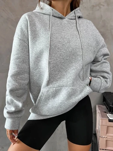 Hoodie with graphic logo and flowers, low shoulder drawstring