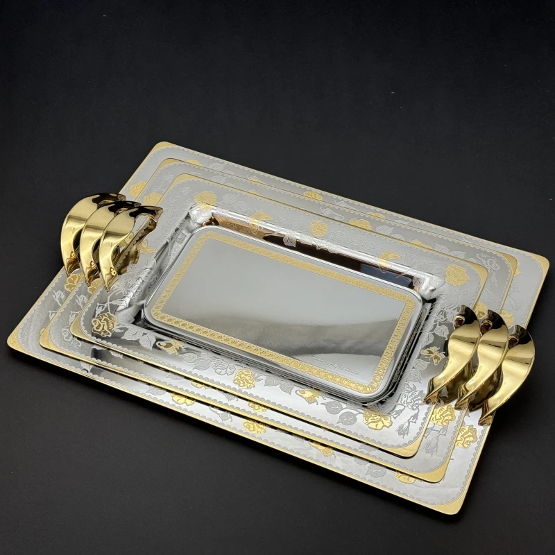 طقم صواني ايطالى 3 قطع – Rect. Garden Gold