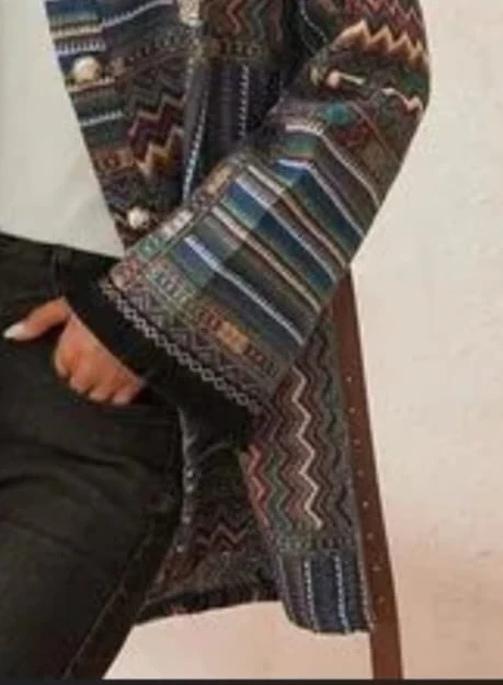 Chevron striped pattern belted coat