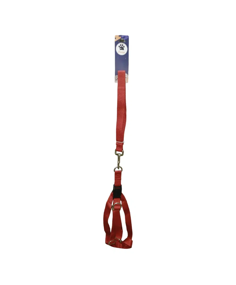 Nylon harness and leash set, red, medium size for dogs