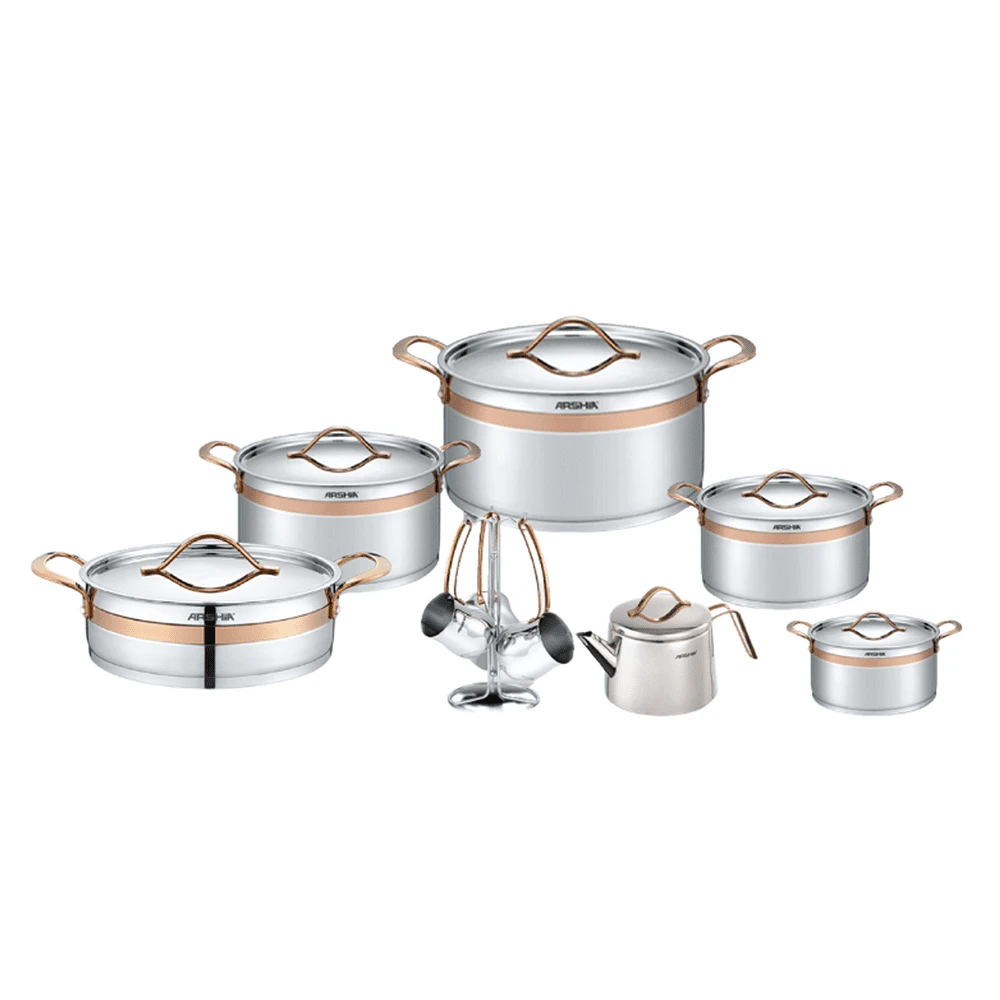 Stainless Steel Cookware Set 16Pcs Rose Gold – 3280 – Arshia