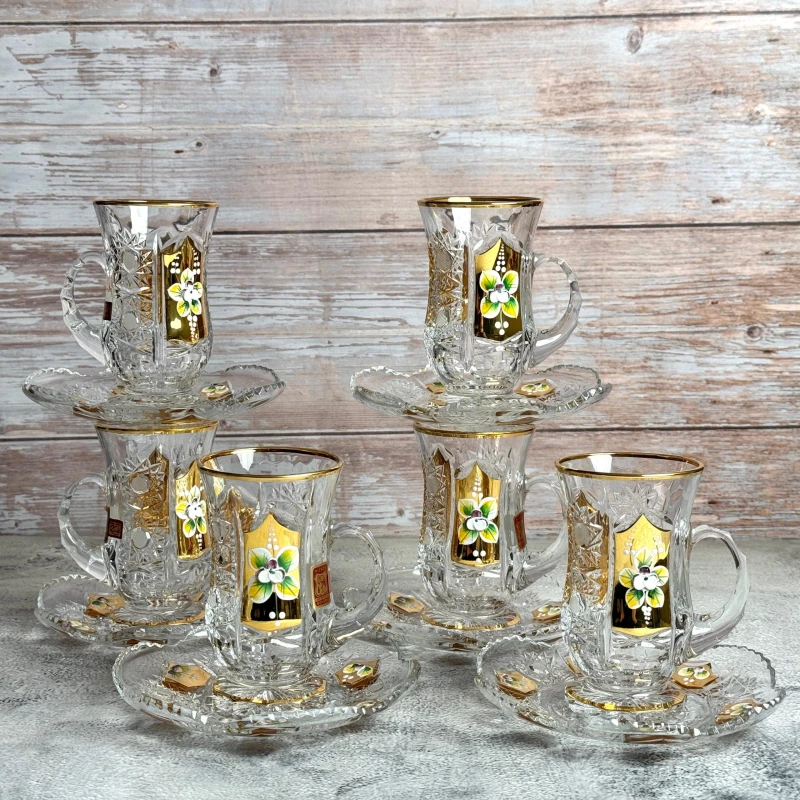 طقم فنجان شاى طويل بالطبق ورد بارز – H32516