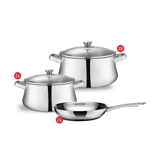 طقم حلل زهران ستانلس ستيل كلاسيك بغطاء زجاج - 24،28 + مقلاة 24