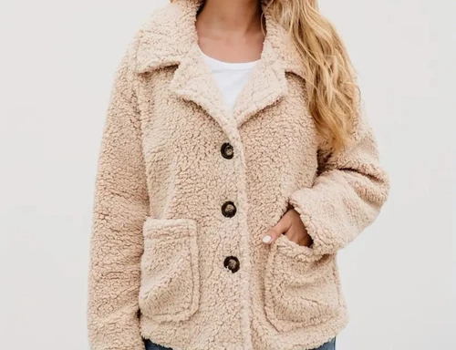 Coats for women wool buttons loose wool jacket