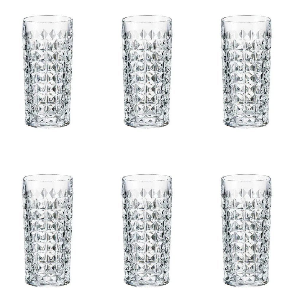 Bohemia Crystal Longdrink Diamond Set, 6 Pieces -260 ml