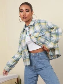 Overcoat coats with pockets, front buttons, striped woolen fabric, students