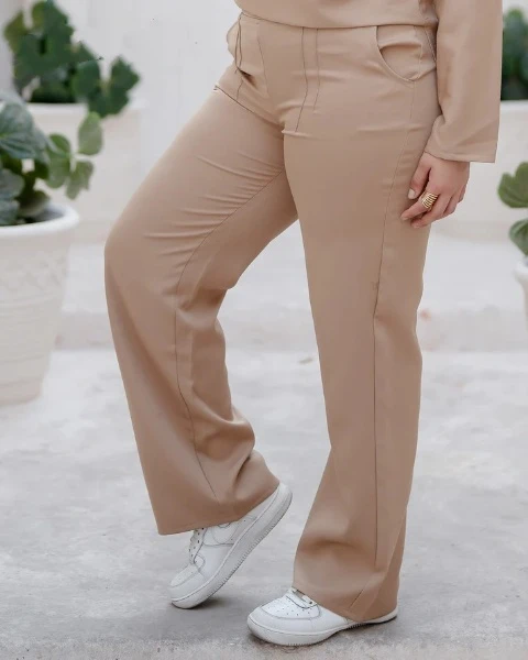 بنطلون روزالين وايد ليج لون جملي