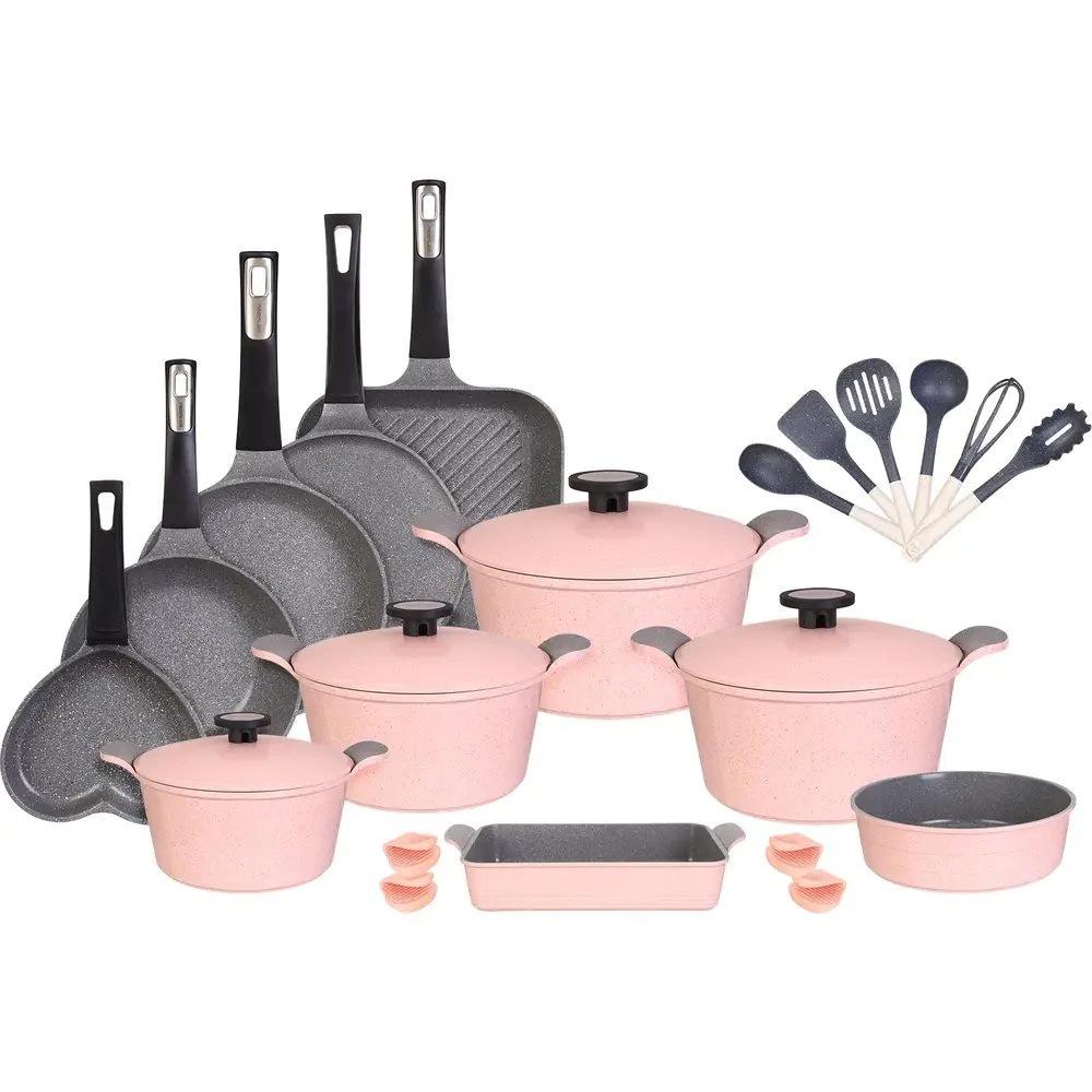 طقم حلل جيرانيت مضلع 25 قطعة روز – نيوفلام