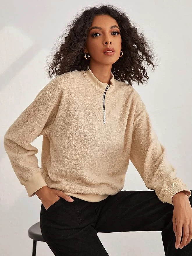 Sweatshirts for Women - Quarter Zip Drop Shoulder