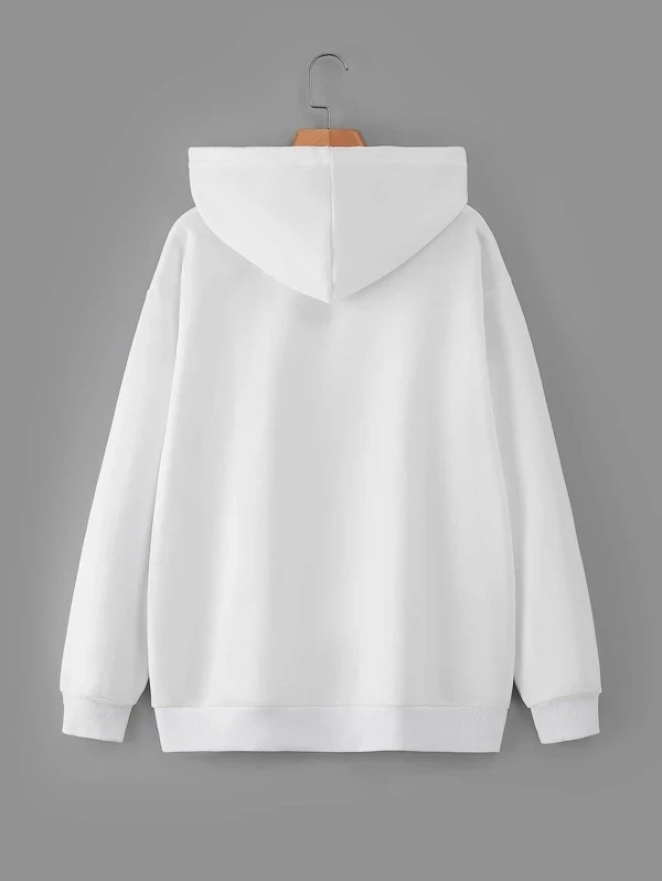 Solid color thermal hoodie with kangaroo pocket and low shoulder drawstring