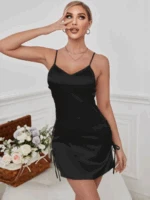 Satin dress with straps and side ties
