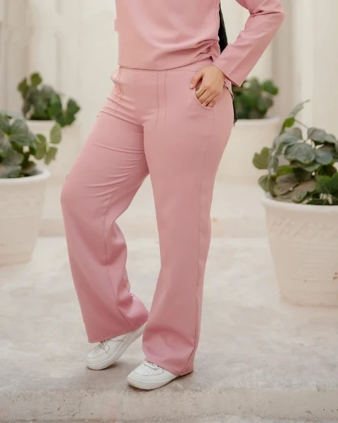 بنطلون روزالين وايد ليج لون بينك