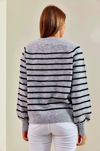 Bianco long sleeve striped cardigan sweater Front buttons