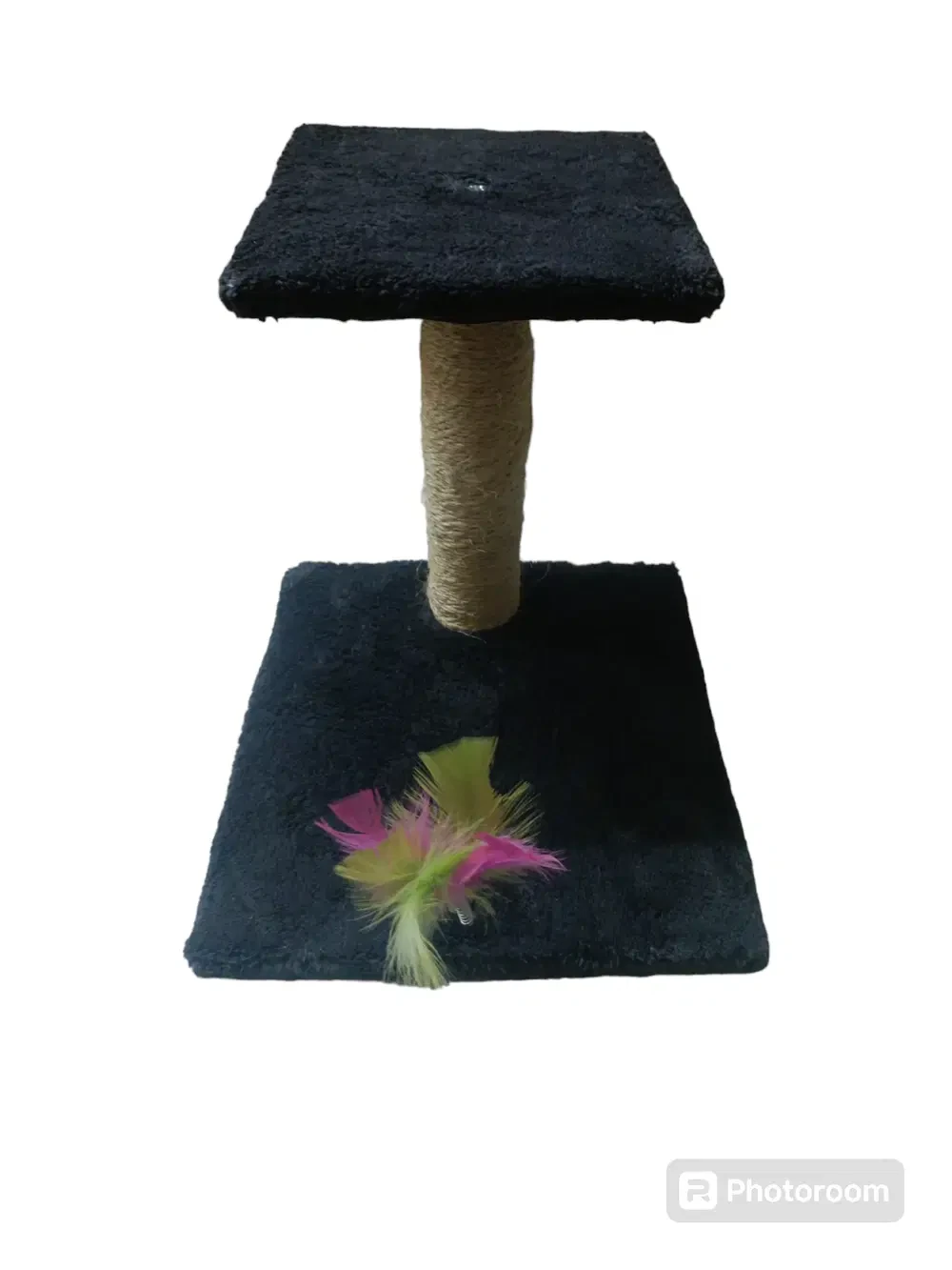 Cat scratcher with a black feather