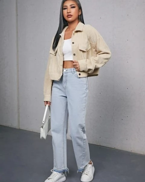 Jacket with pocket flap and front buttons in corduroy