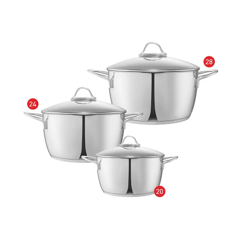 طقم حلل طهي ستانلس ستيل زهران مودرنا - مقاس 20،24،28