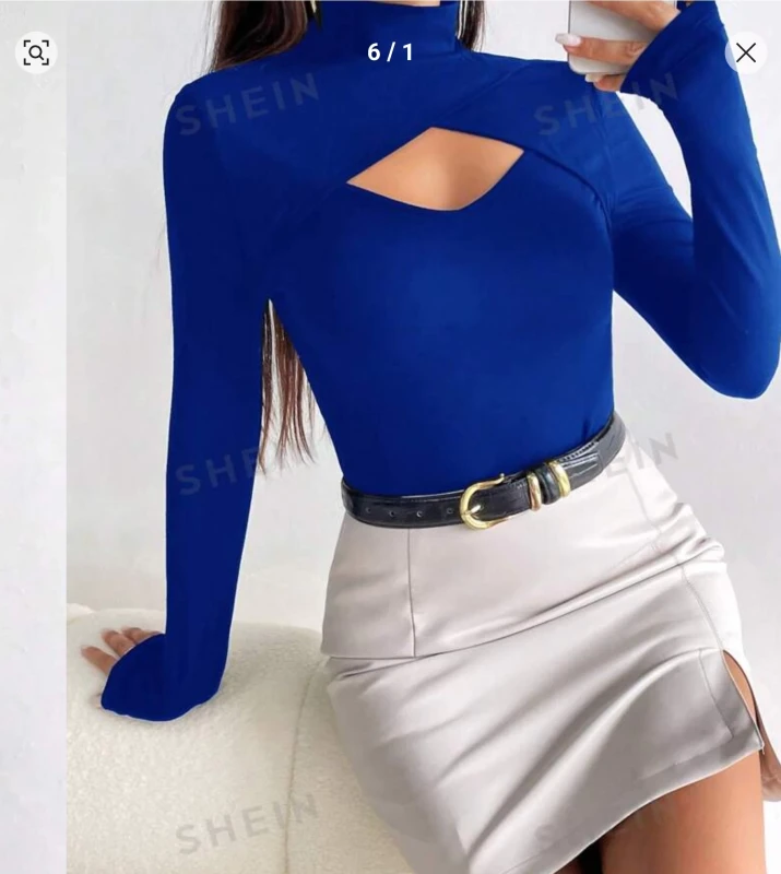 SHEIN Essnce Cut Out Front Mock Neck Tee