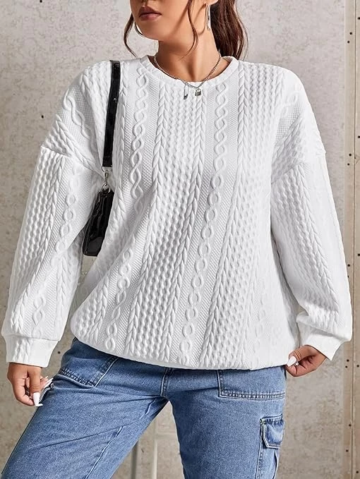 Ladies Sweatshirts Plus Cable Knit Drop Shoulder