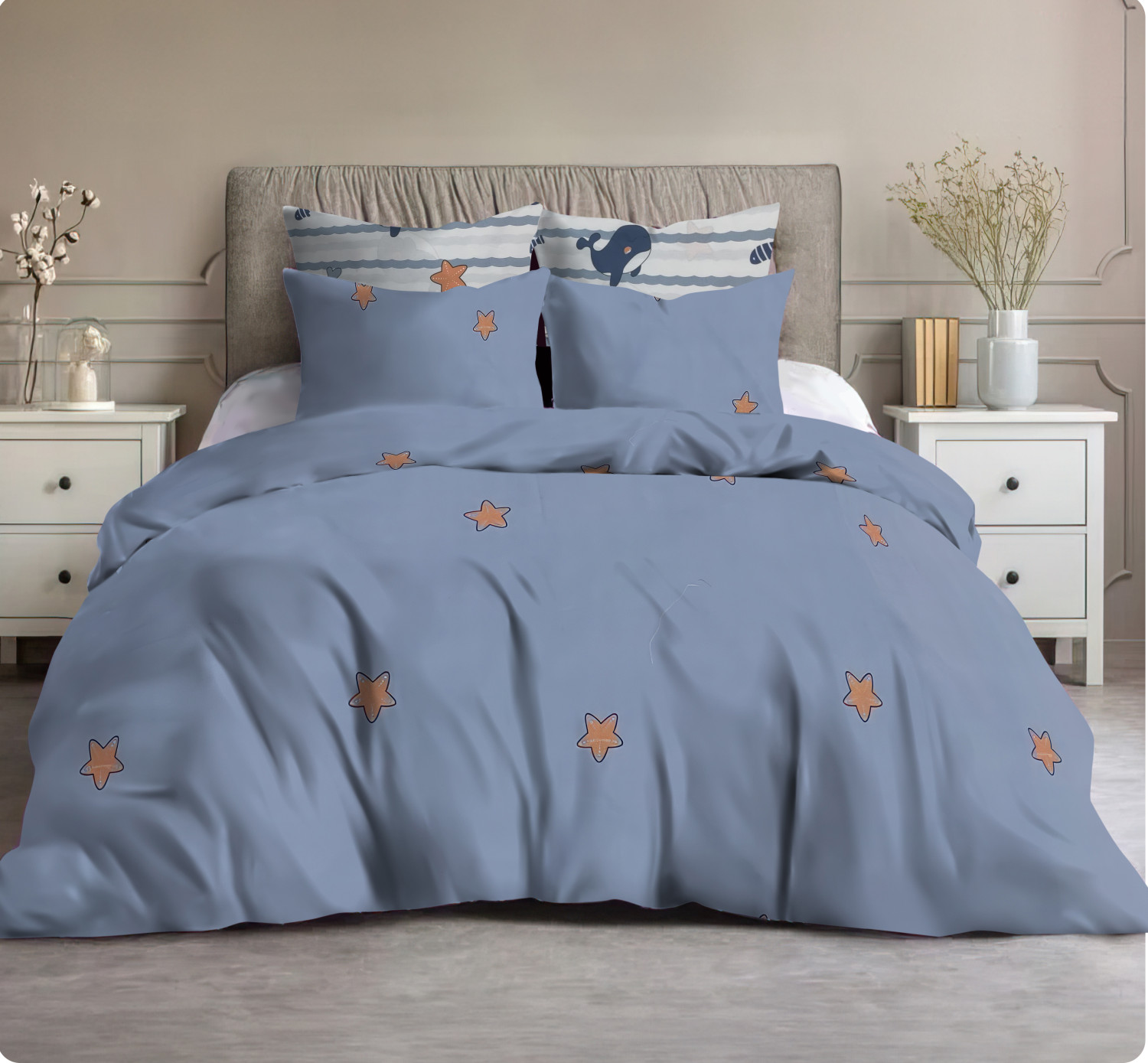 طقم سرير 4 قطع، ملاية مقاس 240×260 +1 مخده 170*45سم الوان